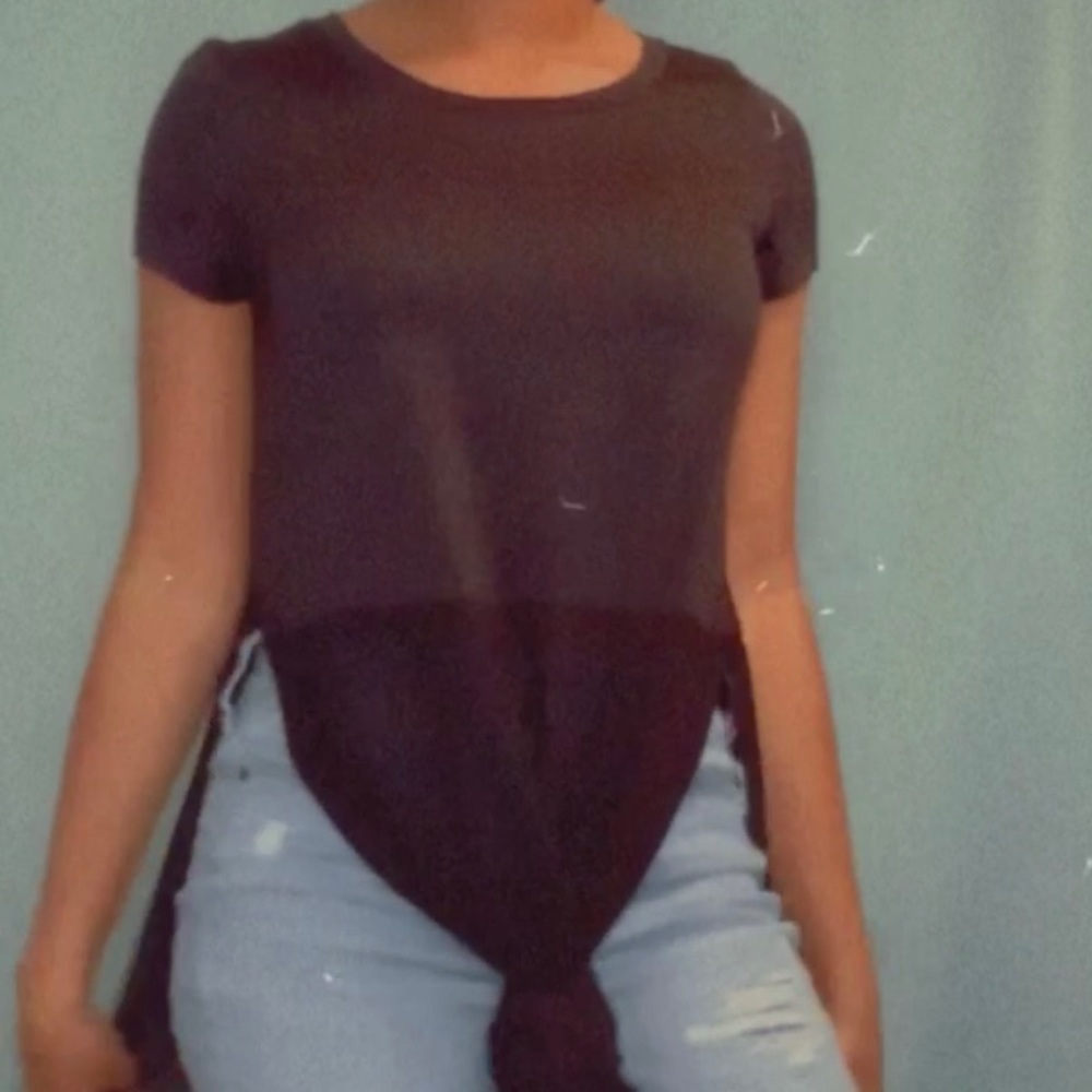 Black crop top with a sheer train